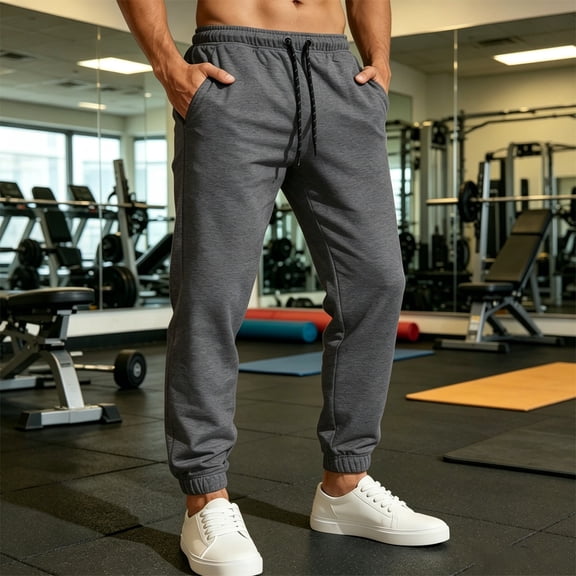 Men's Elastic Drawstring Cuffed Joggers Breathable Lightweight Athletic Trousers Deep Side Pockets Soft Fit for Gym Workouts Daily Training Dark Gray M