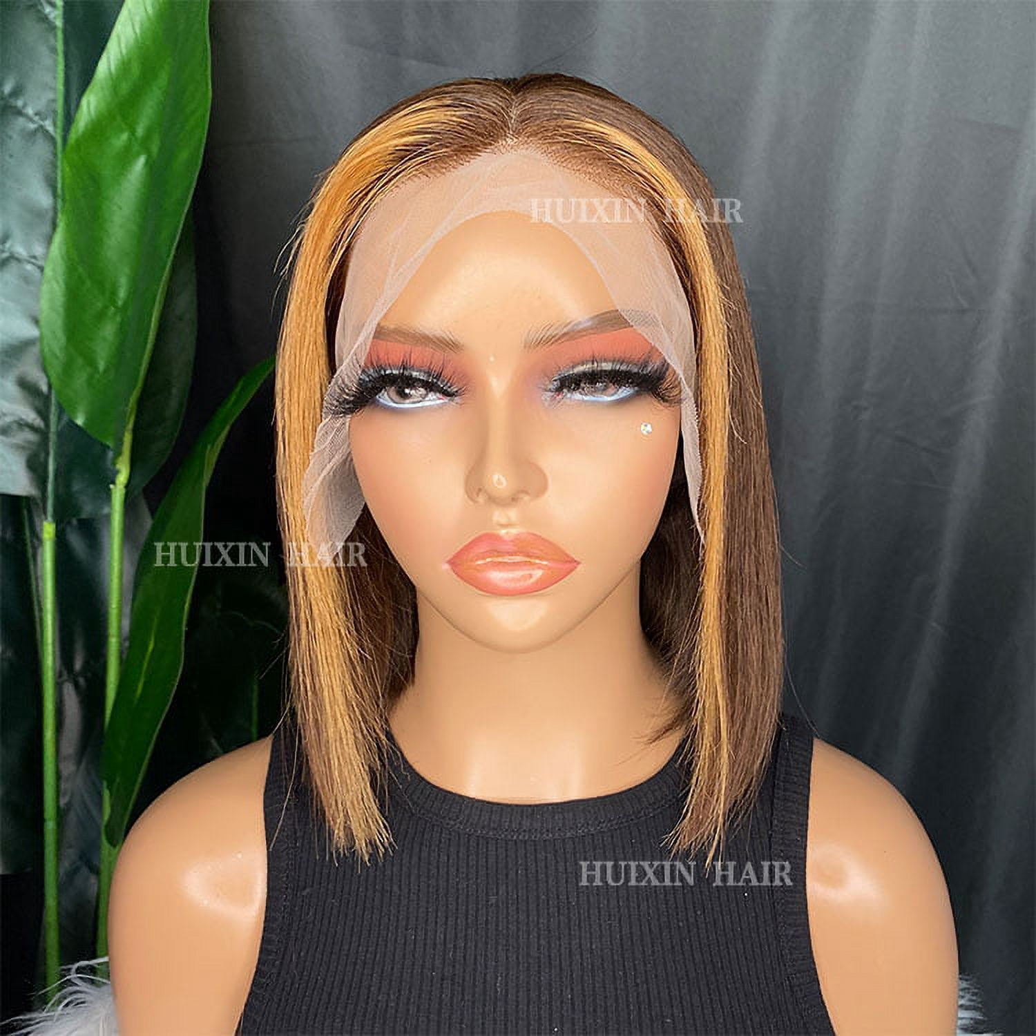 Vendor factory highlighted brown straight 13x4 tansparent lace frontal human hair wig 10"