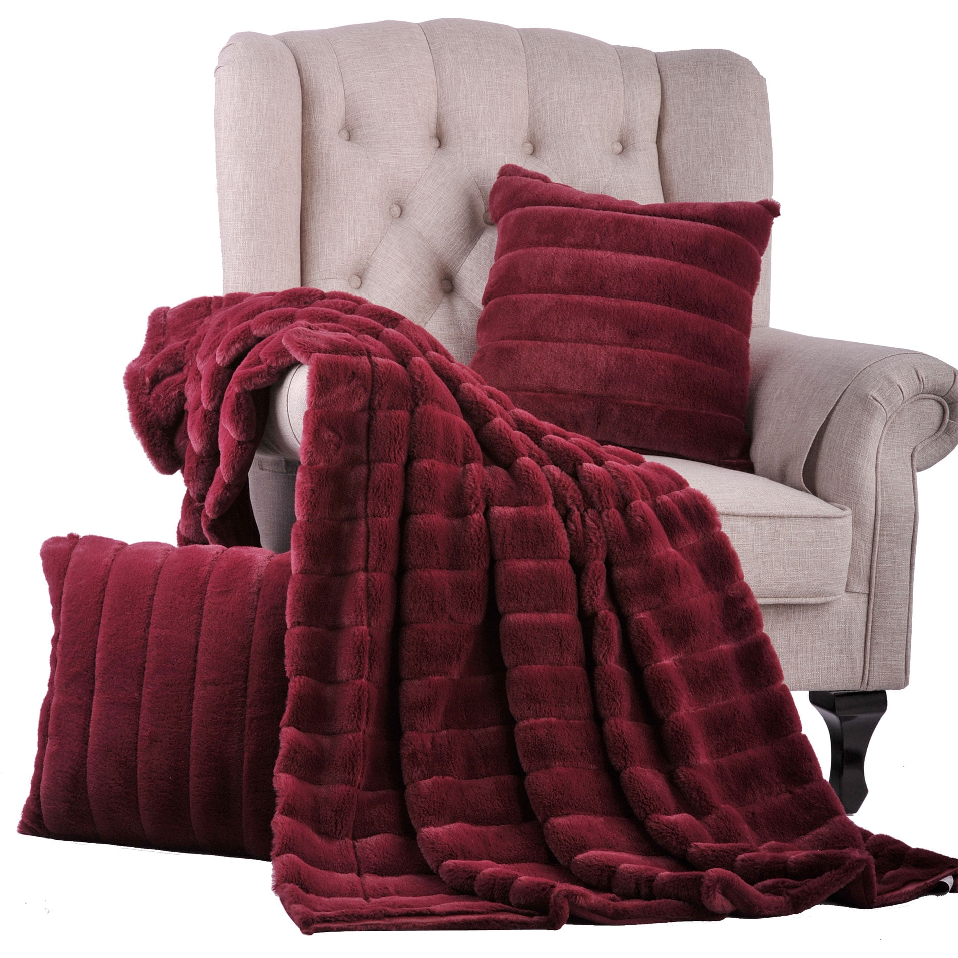 Home Soft Things Rabbit Faux Fur Throw & Pillow Shell Combo, 60" x 80" / 18" x 18"