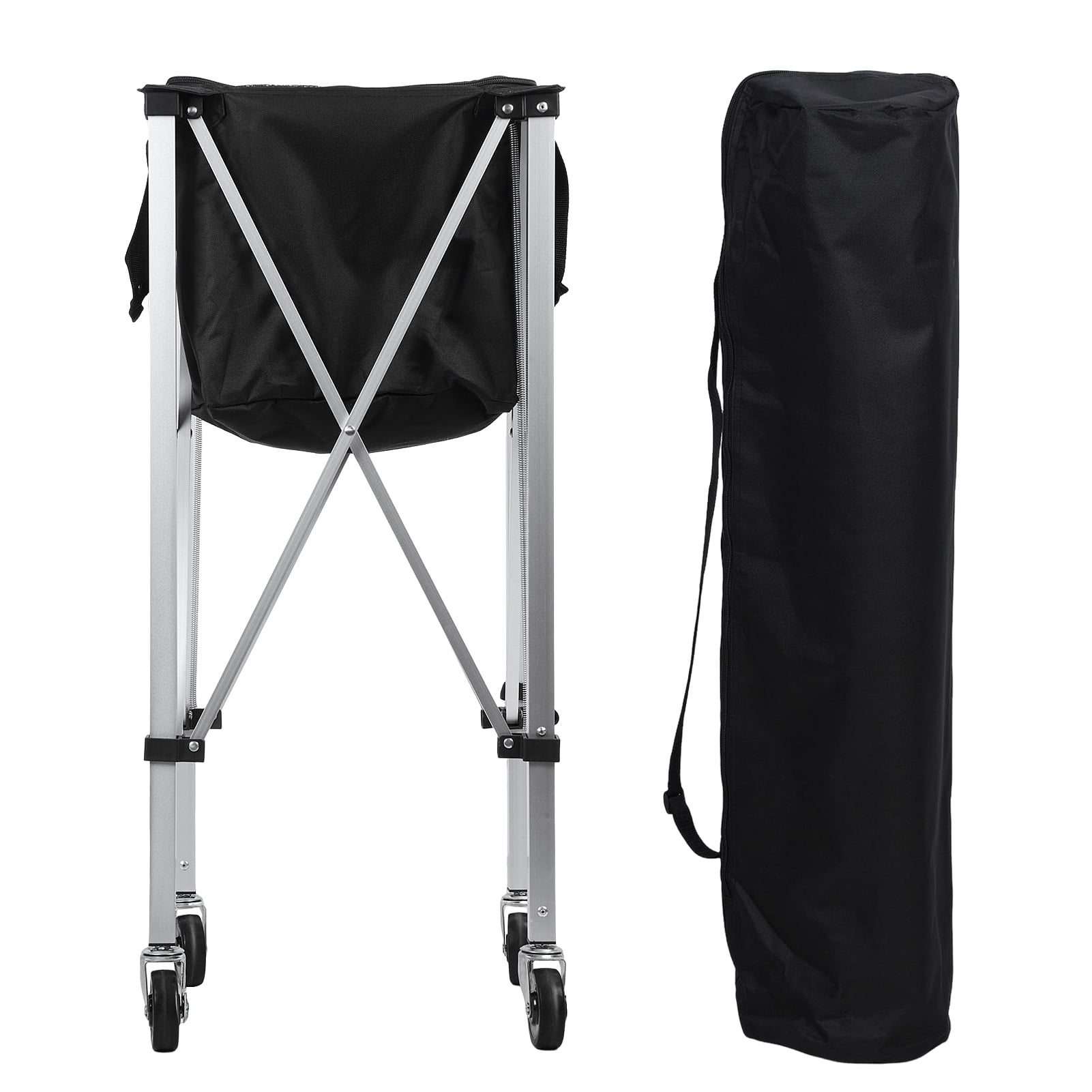 Wharick Foldable Tennis Ball Cart for Pickleball, Squash Holds 160 Balls Wheeled Tennis Ball Hopper Sports Teaching Carts with Storage Bag for Ball Sports Lovers Gifts