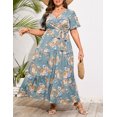 thumbnail image 3 of Plus Size Wedding Guest Maxi Dresses for Curvy Women, Summer Casual Floral Long Party Sundress with 3/4 Sleeve, 3 of 9