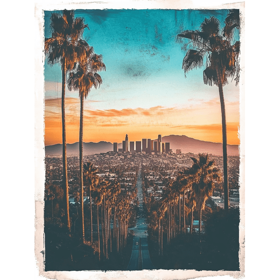 Los Angeles Sunset Palm Trees Canvas Print/Wall Art, Suitable for Living Room, Bedroom, Office, Hotel, and Apartment Decoration