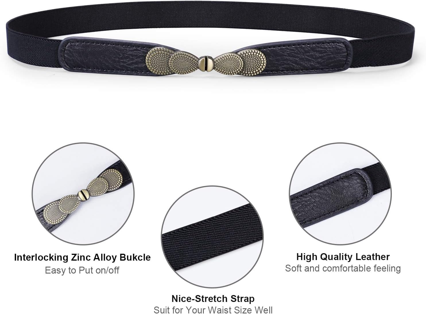 7717 Women Skinny Elastic Belt For Dresses,thin Retro Stretch Waist 2 Pack Skinny Elastic Belts for Women Thin Stretchy Waist  main image 2