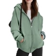 thumbnail image 3 of Wutalume Women's Fashionable Oversized Hooded Casual Sweatshirt with Zip-Up Solid Colour Jacket, Plush Lining, Warm and Comfortable, Perfect for Everyday Use and Layering,Light Green L, 3 of 4