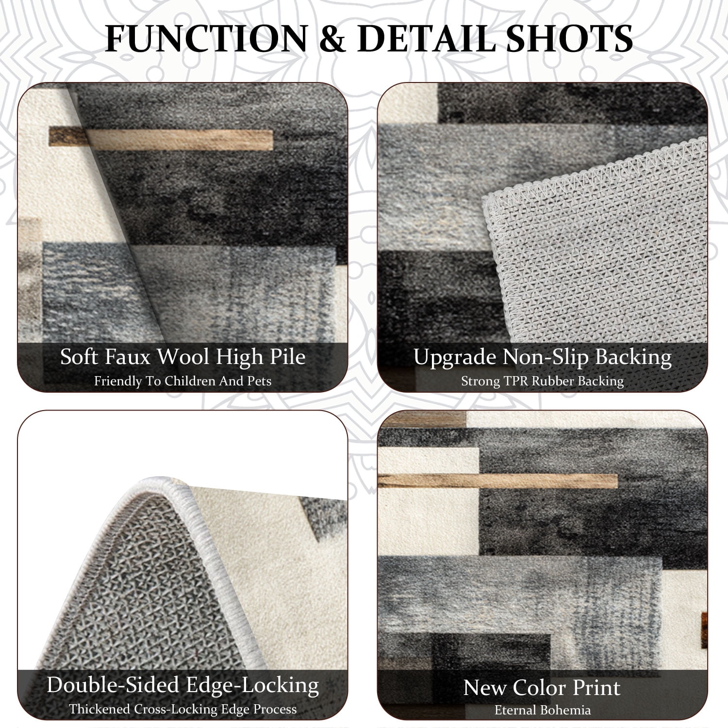 3-Piece Farmhouse Kitchen Rug Set, Washable Anti Slip Striped Floor Mats in 3 Sizes, Stain Resistant Decor Rugs for Kitchen Hallway Bathroom Home Christmas Decor