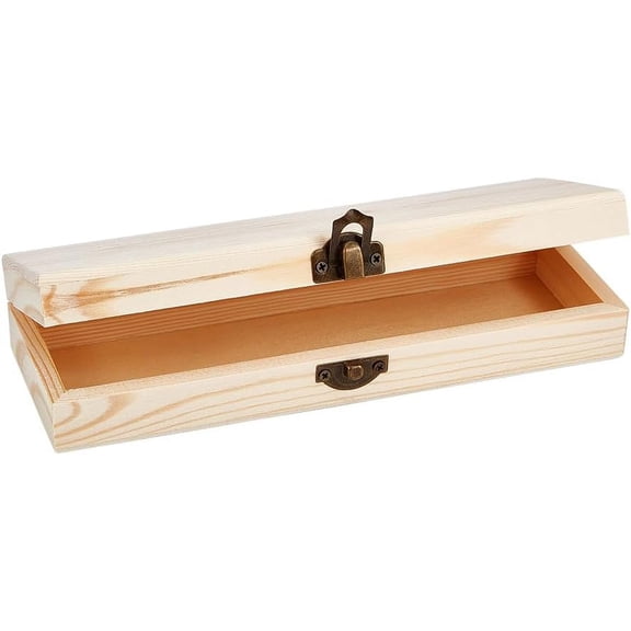 Unfinished Wood Box Jewelry Box Unfinished Wooden Artist Tool And Brush Storage Box Wood Pencil Box Small Case with Locking Clasp