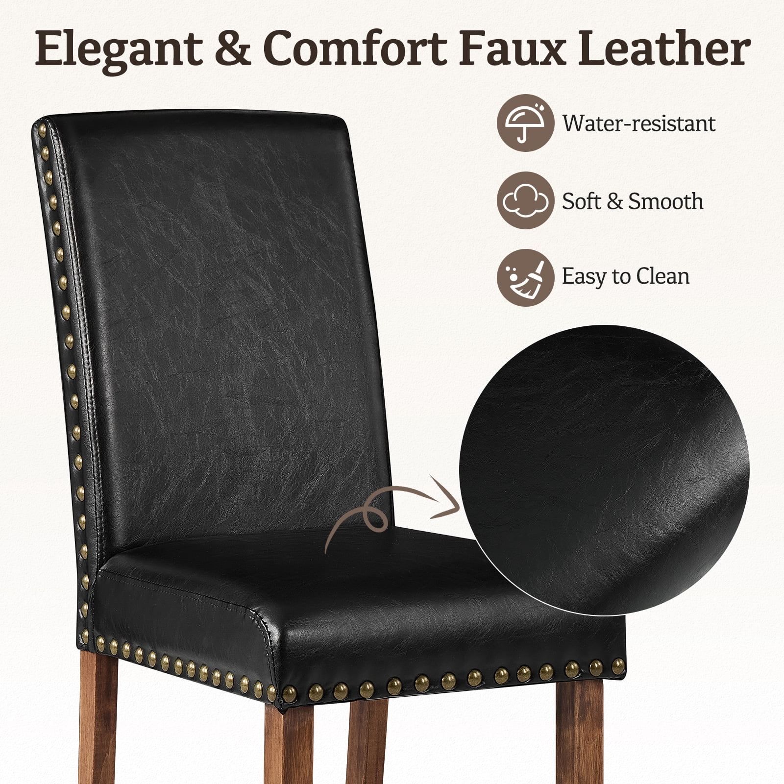 Firmoz Set of 2 Faux Leather Dining Chairs, Modern Side Chairs with Solid Wood Legs for Kitchen & Living Room, Black