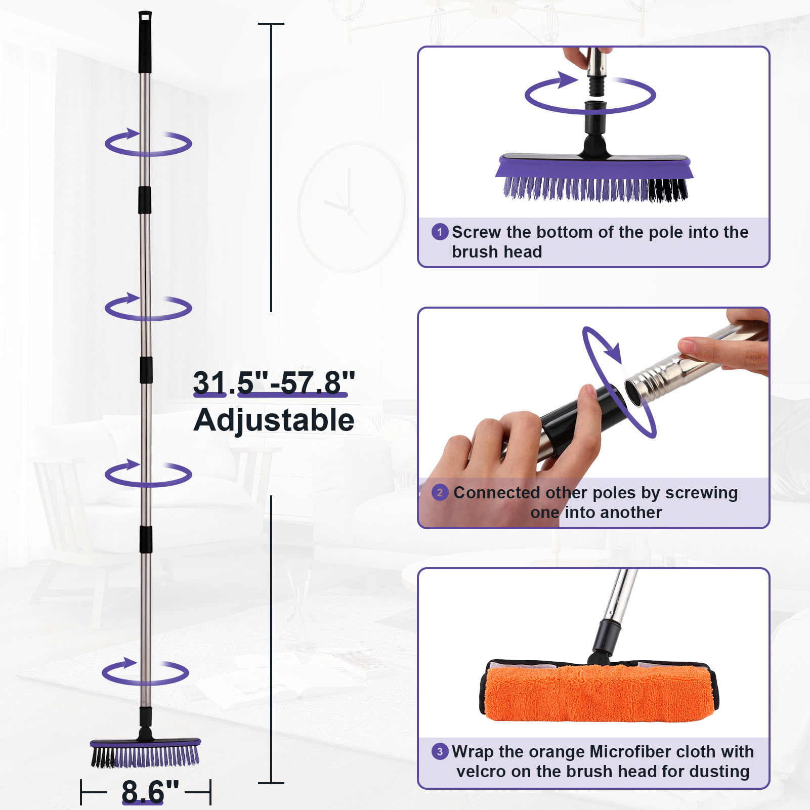 Crevice Grout Brush 51.2 Long Pole Cleaning Floor Brush with V-Shaped  Bristles Retractable Corner Brush for Kitchen Bathroom Grout Tile Floor  Window