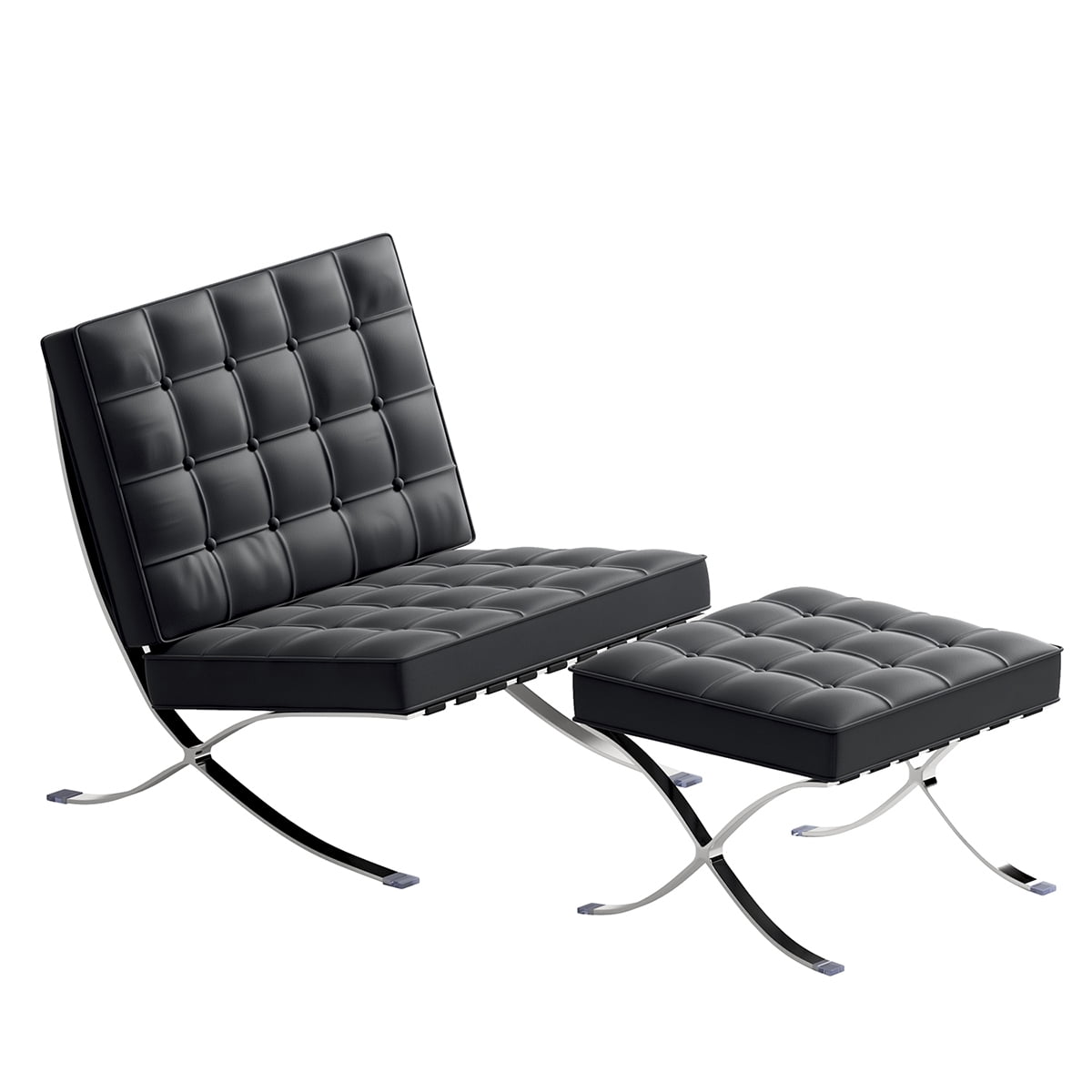 Barcelona Chair Genuine Leather Chair with Ottoman Premium Reproduction Barcelona Chair 