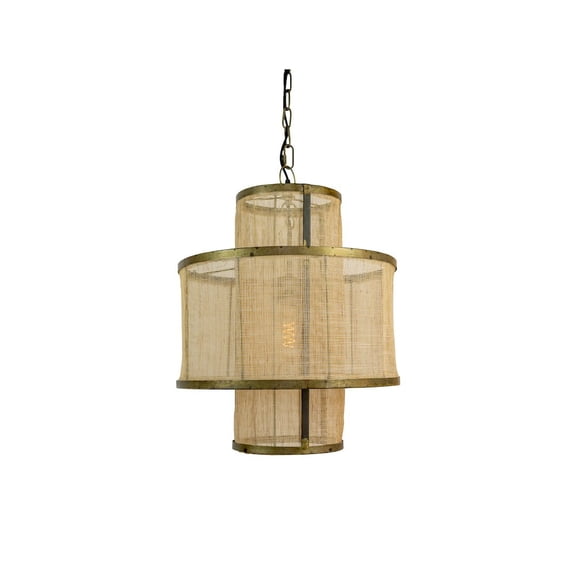Kalalou Inc Round Double Layered Woven Fiber And Metal Pendant Light