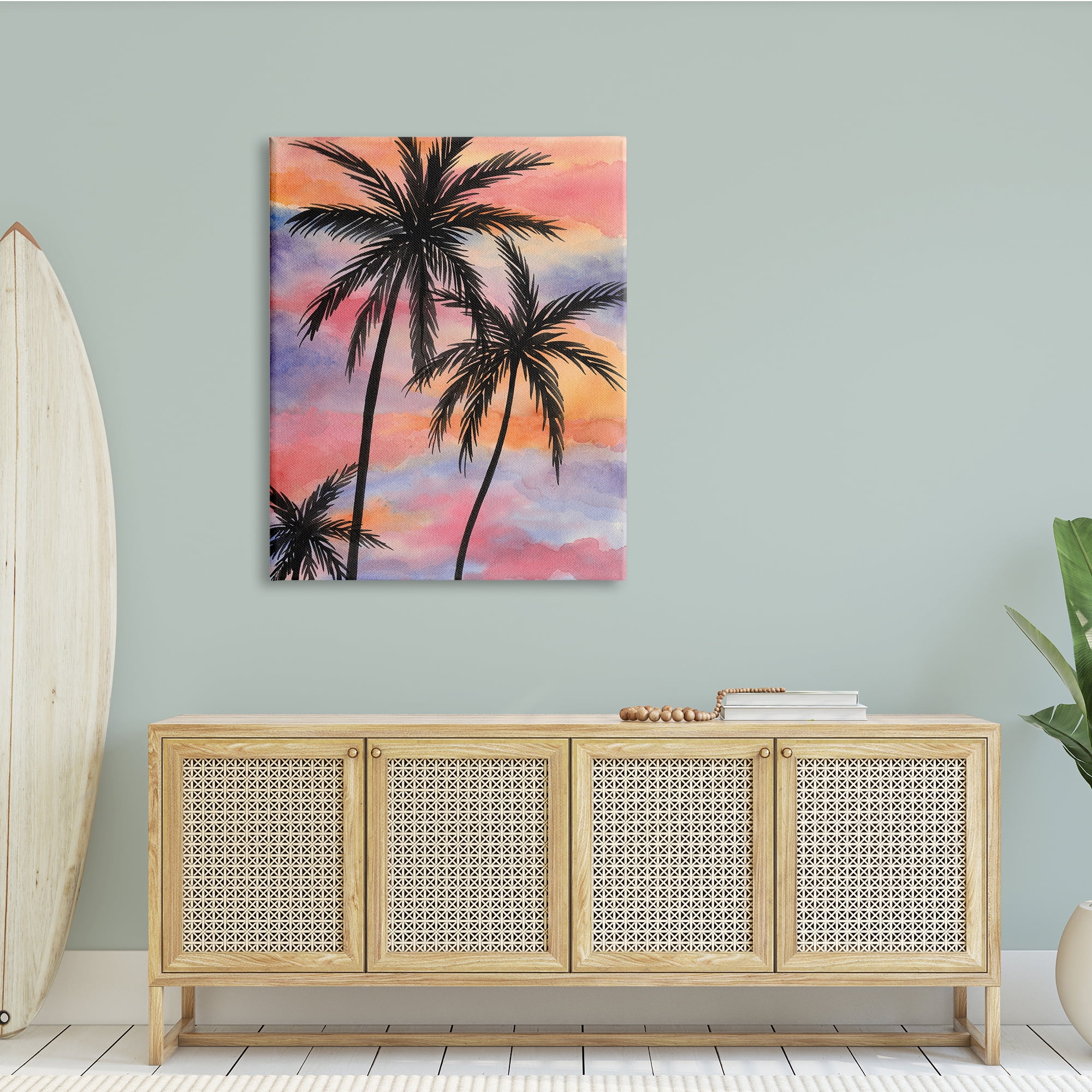 Stupell Industries Cloudy Sunset Sky Palm Tree Silhouette Warm Tropical, 36 x 48, Design by Nicholas Biscardi