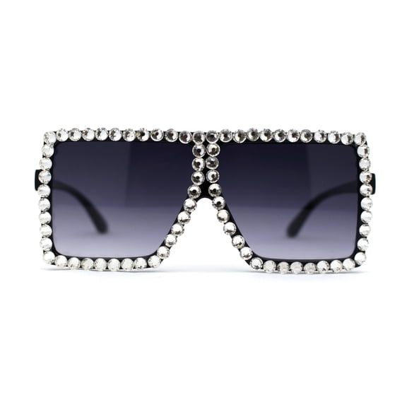 Girls Child Size Large Rhinestone Studded Flat Top Square Mob Sunglasses Black Smoke