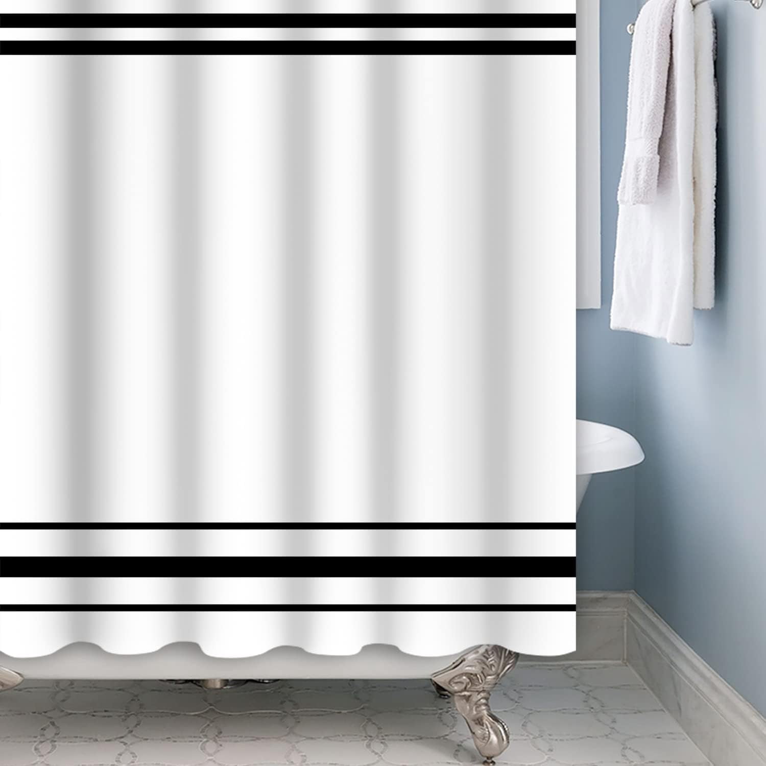 Striped Shower Curtain for Bathroom Minimalism Style Shower Curtain Set Black and White Stripes Shower Curtains Dormitory Cubicle Waterproof Fabric Shower Curtain with Hooks 72x72 Inches