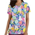 thumbnail image 2 of BiZtdJrK Womens Easter Scrub Tops V Neck Short Sleeve Nurse Workwear Uniforms Funny Bunny Egg Printed Easy Care Scrubs Holiday Outfits Dark Blue XXL Weekly Sales, 2 of 5