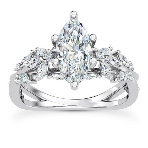 Empire Jewelry 2.3 Ct Marquise Cut Moissanite Ring - Butterfly & Bee Vine Twist Solitaire Engagement Ring - 14K White Gold Plated Design - Lab Grown Diamond Ring for Her - Wedding Ring