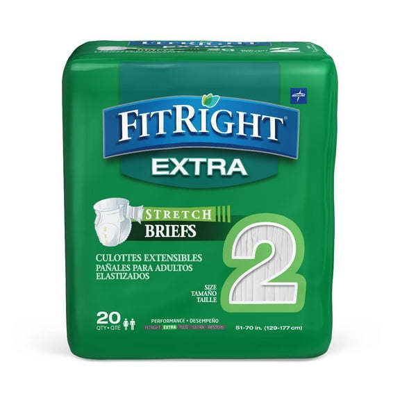 FitRight Overnight Stretch Adult Incontinence Briefs, Diapers with Tab, Moderate Absorbency, Size 2, 51in to 70in, 80 Count