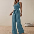 thumbnail image 4 of Abomasnow Sleeveless Wrap V Neck Elegant Jumpsuit for Women Dressy Casual 2025 Summer One Piece Wide Leg Long Pant Belted Romper, 4 of 5