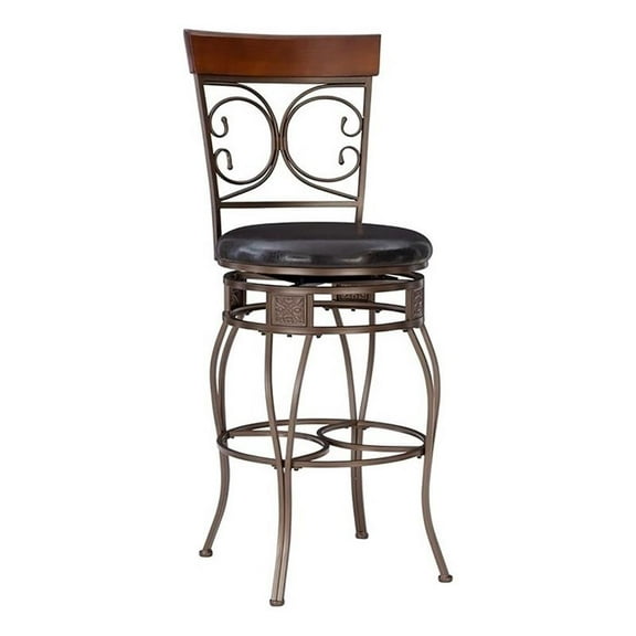 Bowery Hill 30.75" Scrolled Back Swivel Metal Bar Stool in Bronze/Dark Brown