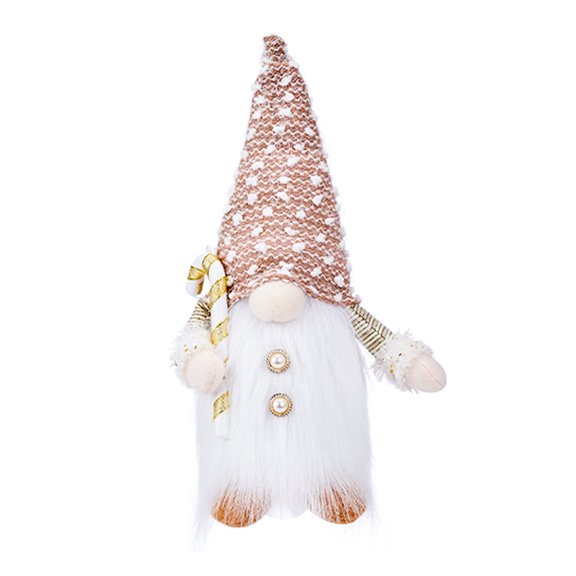 Christmas Decorations, Long Beard Plush Hat with Lamp Doll Window Decoration, Dwarf Doll Decorations, Home Decor, Halloween Decoration, Hand Puppet Cute Doll (Khaki Hat Holding Cane)