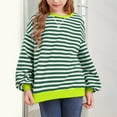 thumbnail image 2 of Xyant Girls Striped Crewneck Sweatshirt Kids Long Sleeve Oversized Fashion Pullover Color Block Tops Fall Winter Clothes (Light Green,3-4 Years), 2 of 4