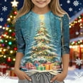 thumbnail image 2 of Atogsazn Kids Girls Christmas 3/4 Sleeve Shirt Children Christmas Tree Crew Neck Loose Fit Blouse Pullover Tops Clothing 13-Multicolor 9-10 Years Fashion, 2 of 7