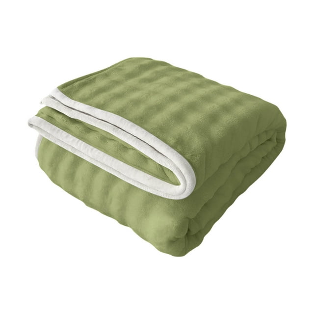 Fesfesfes 180x200cm Flannel Fleece Throw Blanket,Embroidered Knee Warmer for Office Home,Double-Layer Soft Blanket with Compact Foldable Design