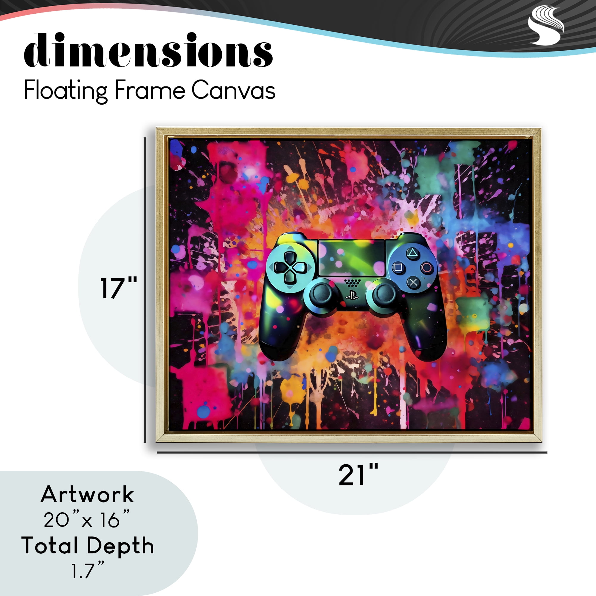 Stupell Industries Vibrant Gamepad Burst Gold Framed Floater Canvas Wall Art, design by Creative Studio