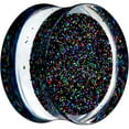 thumbnail image 2 of Body Candy Womens 7/8" 2PC Clear Black Acrylic Glitter Saddle Plugs Double Flare Plug Ear Plug Gauges 22mm, 2 of 3