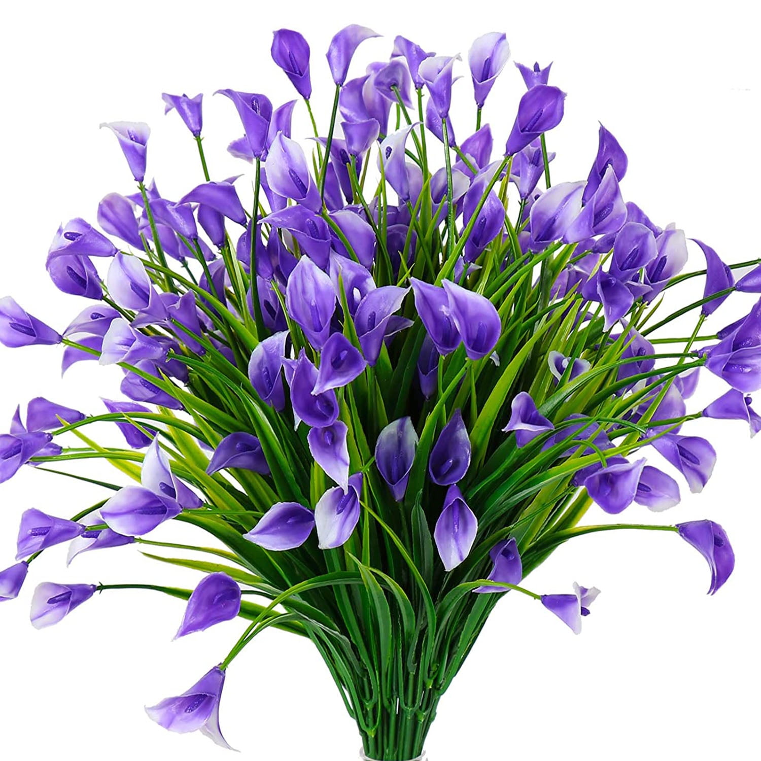 Morttic 6 Bundles Artificial Calla Lily Fake Flowers, Outdoor UV Resistant Faux Plants for Wedding Office Home Garden Decor(Purple)