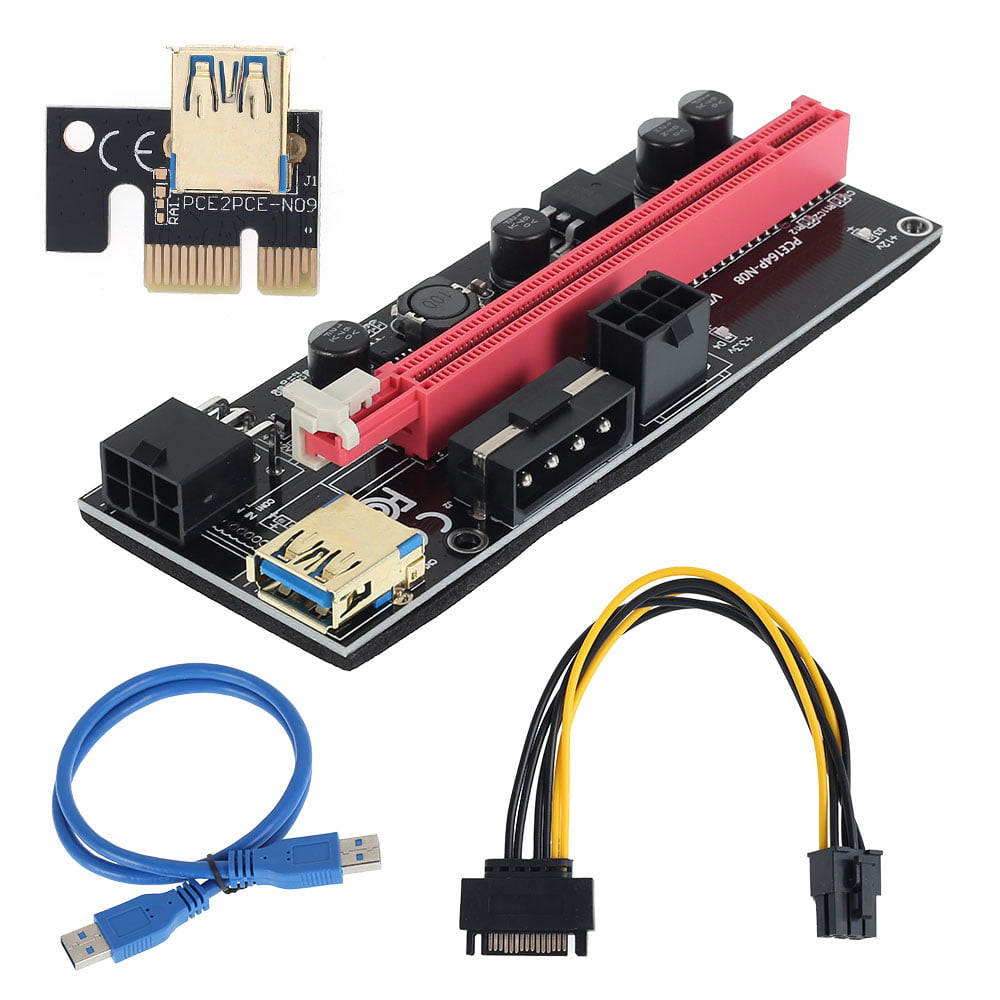 PCI Express GPU Riser Adapter 6 pin PCI-E to SATA Power Cable PCIe Mining Card 6 Pack 16x to 1x Riser Adapter USB 3.0 Extension Cable 60cm Riser Card Ethereum Mining Riser Card 