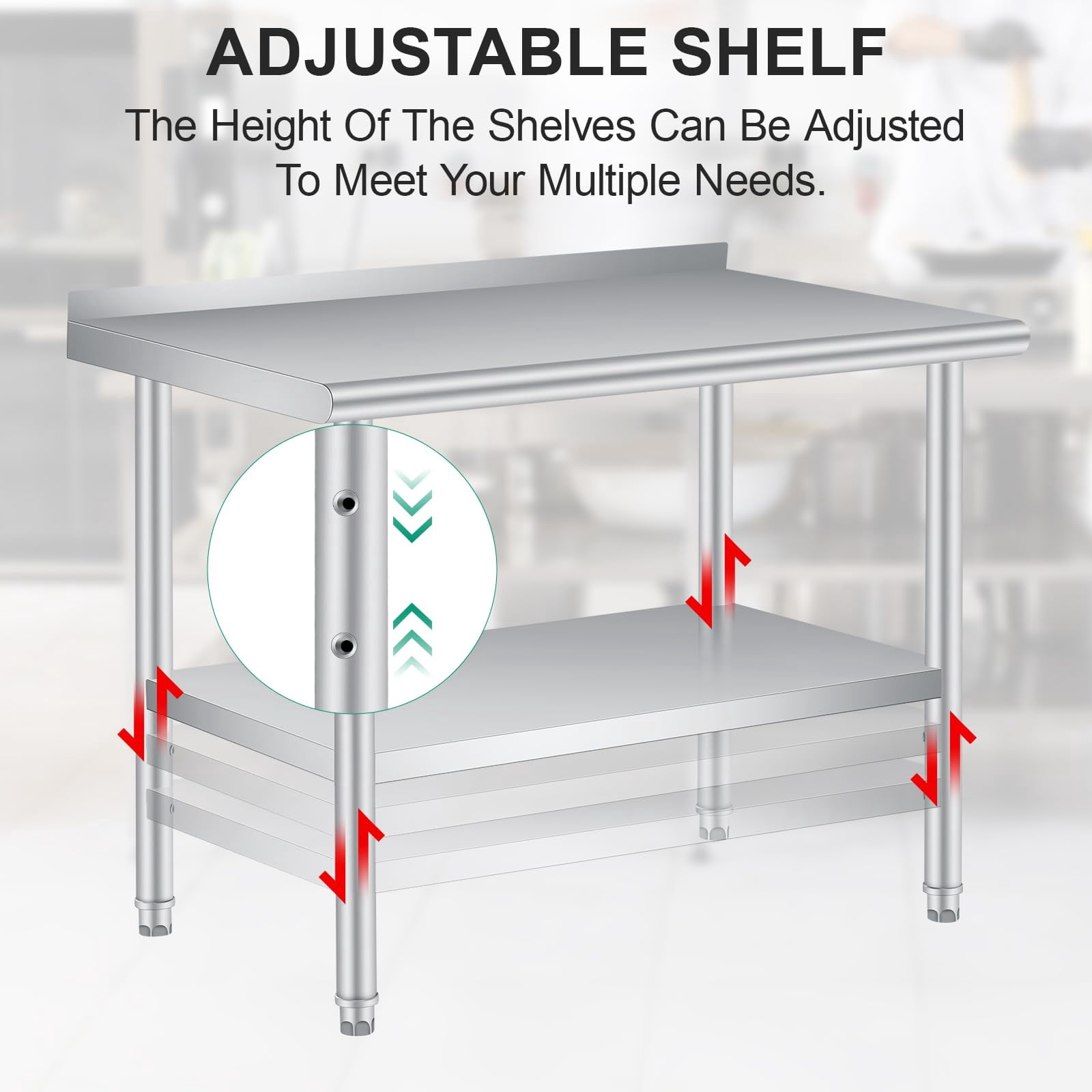 Trilenars  Stainless Steel Table,Heavy Duty Commercial Work & Prep Table with Adjustable Undershelf,  Backsplash for Restaurant Kitchen Bar