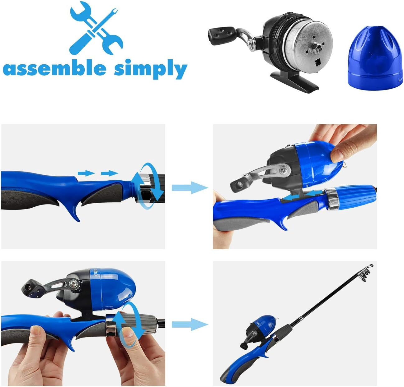 SNYNUXX Kids Fishing Pole Set Portable Telescopic Kids Fishing Rod and Reel Combo Kit with Tackle Box for Beginners, Blue