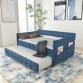 thumbnail image 2 of BLUE UPHOLSTERED TWIN SIZE DAYBED WITH TRUNDLE, VELVET FABRIC, NO BOX SPRING REQUIRED, COMFORTABLE AND SIMPLE DESIGN MODELS, 2 of 10