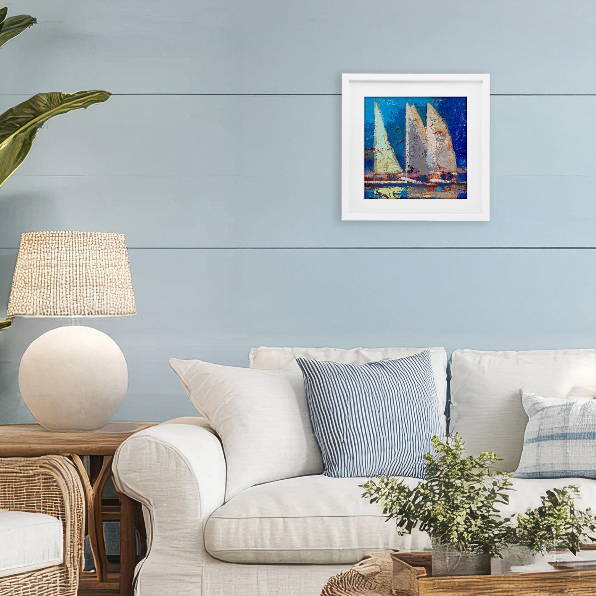 Stupell Industries A Strong Wind Sailboats White Framed Print Under Glass, design by Beth A. Forst