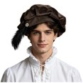 thumbnail image 5 of OJSFQUFP Men's Feather Hat Retro Flat Top Beret Medieval Costume Headdress, 5 of 5