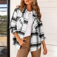 thumbnail image 6 of IROINNID Women's Shacket Jacket Turndown Lapel Plaid Long Sleeve Comfy Casual Full Sleeve Plaid Turndown Outerwear Jackets, White, 6 of 9
