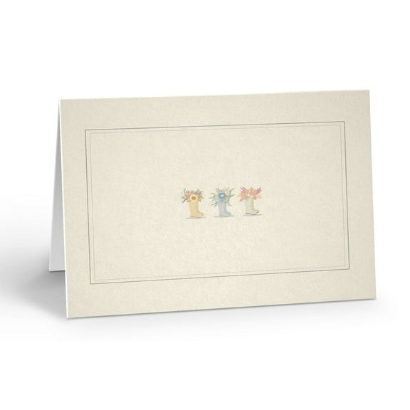 Fun Floral Boots Blank Note Card - 10 Note Cards with Envelopes - B14436
