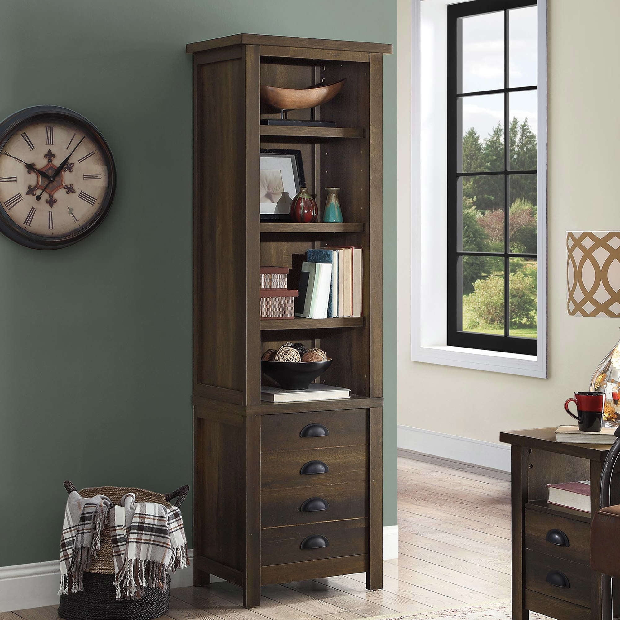 Rustic Gray Better Homes & Gardens Modern Farmhouse Library Bookcase with Doors 
