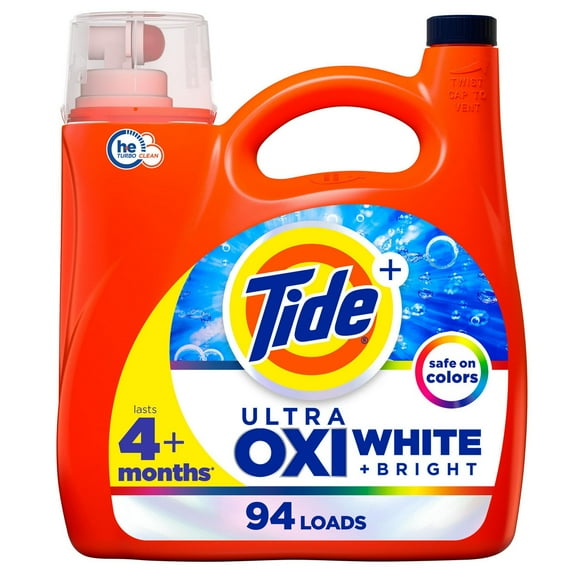 Tide Plus Ultra OXI White and Bright Liquid Laundry Detergent, Advanced Stain Removal and Whitening Power, 3.9L