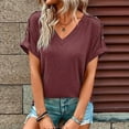 thumbnail image 2 of KBODIU Womens Tops Hide Belly Tunic Solid Short Sleeve Shirts Flowy Casual Dressy Blouses Casual Summer Tops for Women Wine XXL, 2 of 6