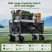 GVDV Collapsible Folding Wagon, 560LBS Large Heavy Duty Utility Cart with All-Terrain Wheels and Adjustable Handles for Shopping, Camping, Sports, Outdoor, Beach, Black