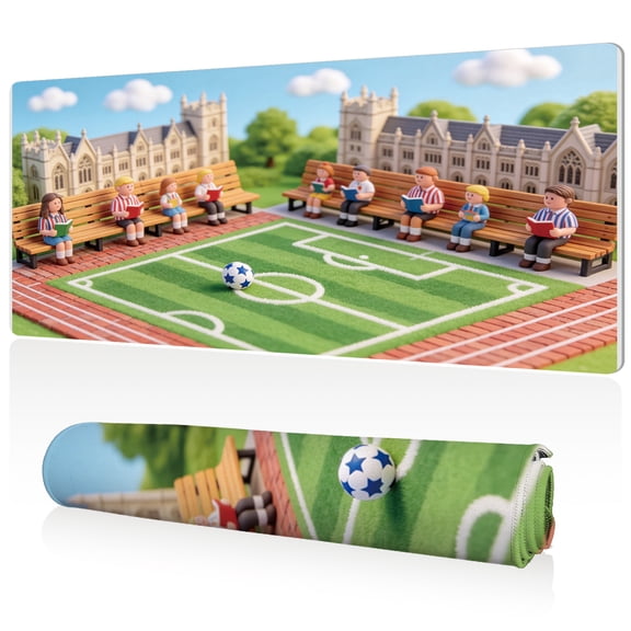 LIVEKEY Mouse Pad 80x40cm Extra Large Non Slip Stitched Durable Easy Clean Miniature Soccer Reading Scene Pattern for Gaming Office