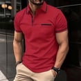 thumbnail image 2 of Charmgo Mens T-Shirts Clearance, Men's Fashion Spring and Summer Buttons Casual Short Sleeve Lapel Neck Shirt Solid Color Tops Golf Shirts for Men, Polo Shirts for Men Red XL, 2 of 5