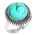 thumbnail image 1 of 925 Silver Ring For Women - Teens Blue Turquoise Stone Silver Ring Size 9 December Birthstone Boho Silver Ring Size 9 Gift For Wife On Wedding 925 Gemstone Silver Jewelry, 1 of 6
