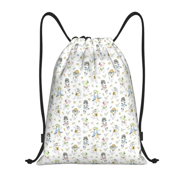 Saiise Dancing Dogs Pattern Sports Drawstring Backpack - String Swim Gym Bag with Wet Proof Pocket for Women&Men-Medium