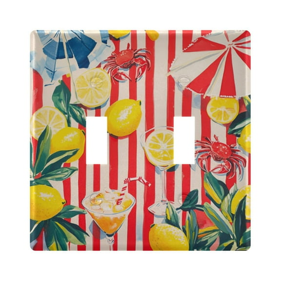 Yayeee Toggle Light Switch Wall Plate 2-Gang 4.56"x4.48" Decorative Outlet Cover, Red Striped Lemon