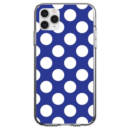 DistinctInk Clear Hybrid Case for Apple iPhone 12 Mini (5.4 Screen) - White & Dark Blue Polka Dots - Slim Profile Design