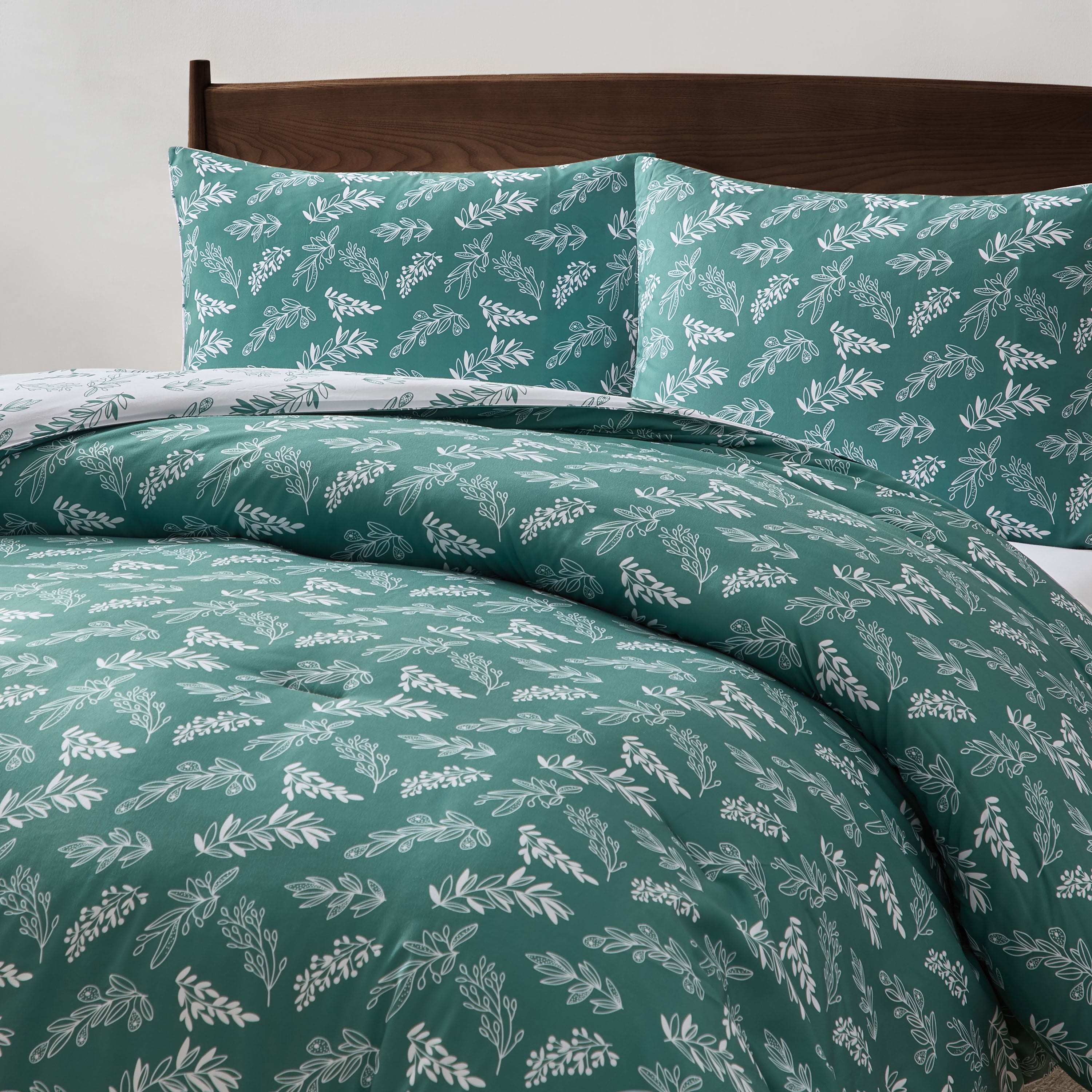 LammaLoe Full Size Comforter Sets, 3 Piece Botanical Bed in a Bag, Reversible Bedding Comforter Set with Sheets, Modern Bed Set, Gentle Pine/Cloud Stone