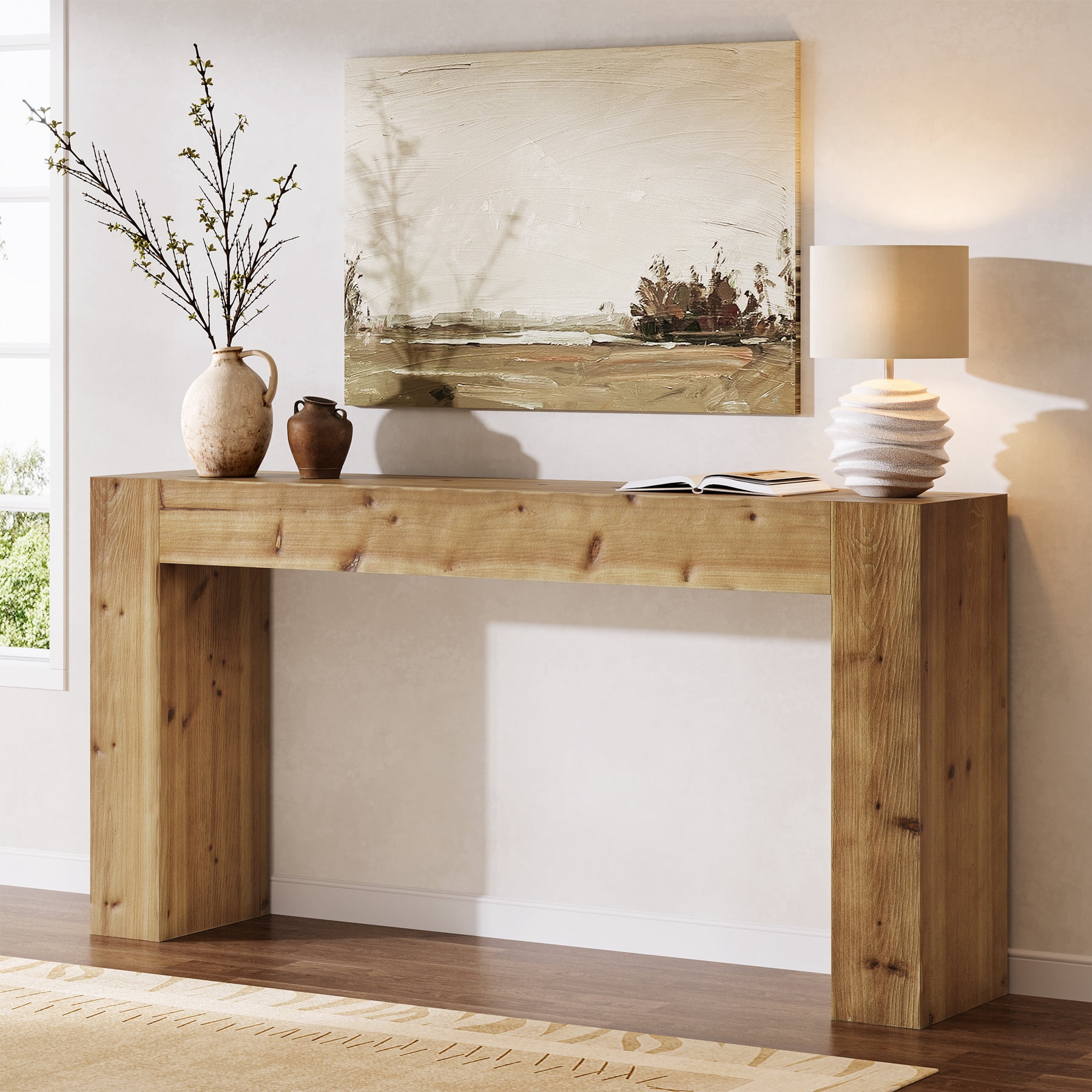 Tribesigns Solid Wood Console Table, 63-Inch Farmhouse Sofa Table Behind Couch for Entryway, Living Room, Foyer, Easy Assembly (Light Wood)