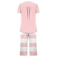 thumbnail image 4 of WCMZJ Women's Sleepwear Capri Pajama Sets Short Sleeve Two-Piece Pjs Round Neck Pleated Tops and Capri Pants 2 Piece Pink S, 4 of 5